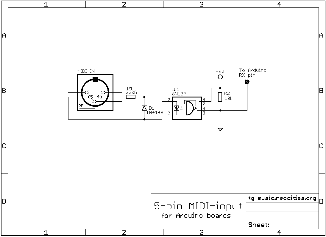 Arduino Midi input with optocoupler Schematic