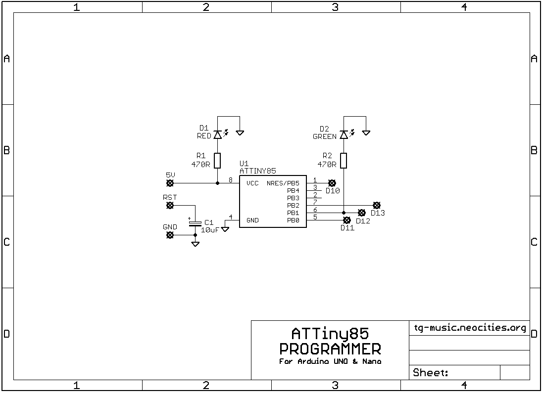 TG-Music Attiny85 programmer Schematic